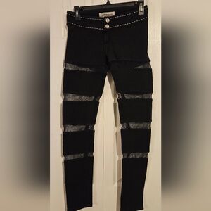 Black Skinny Jeans with Mesh Panel Inserts